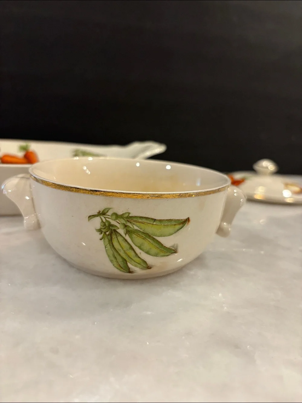 Vtg Oven-To-Table Ware 22kt Gold Japan 🍄‍🟫🫜🥕🍅🧅🫛